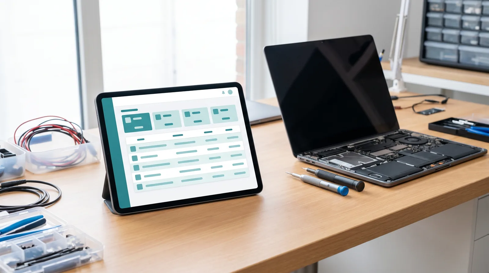 Service jobs on a tablet in the workshop
